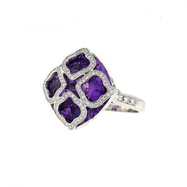 Anello Chopard Imperiale modello grande in oro bianco,  ametista e diamanti