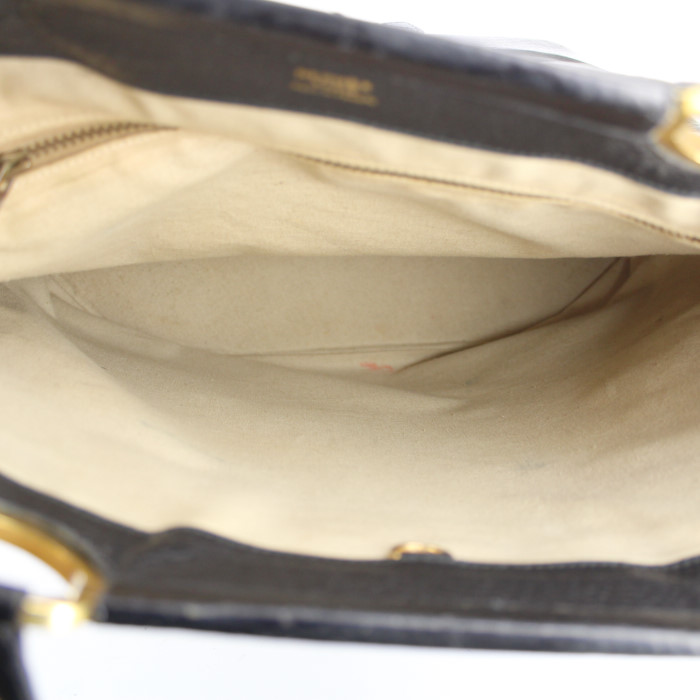 Sac à main Hermes Berry en cuir grainé noir - Detail D2