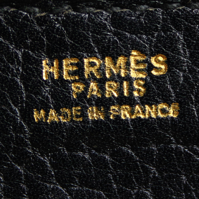 Sac à main Hermes Berry en cuir grainé noir - Detail D3
