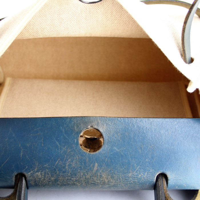 Borsa Herbag in tela beige e pelle blu scuro - Detail D2