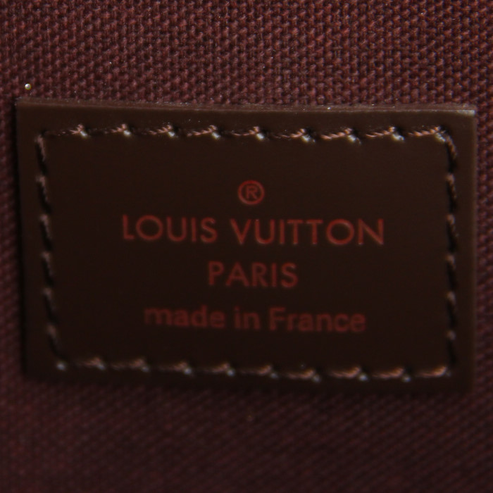 Sac bandoulière Louis Vuitton en toile damier ébène et cuir marron - Detail D4