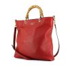 Gucci Bamboo shopping bag in red grained leather - 00pp thumbnail