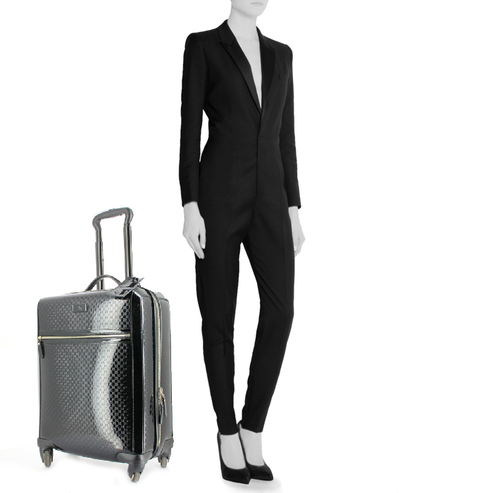 Valise Gucci en cuir vernis monogram noir - Detail D1