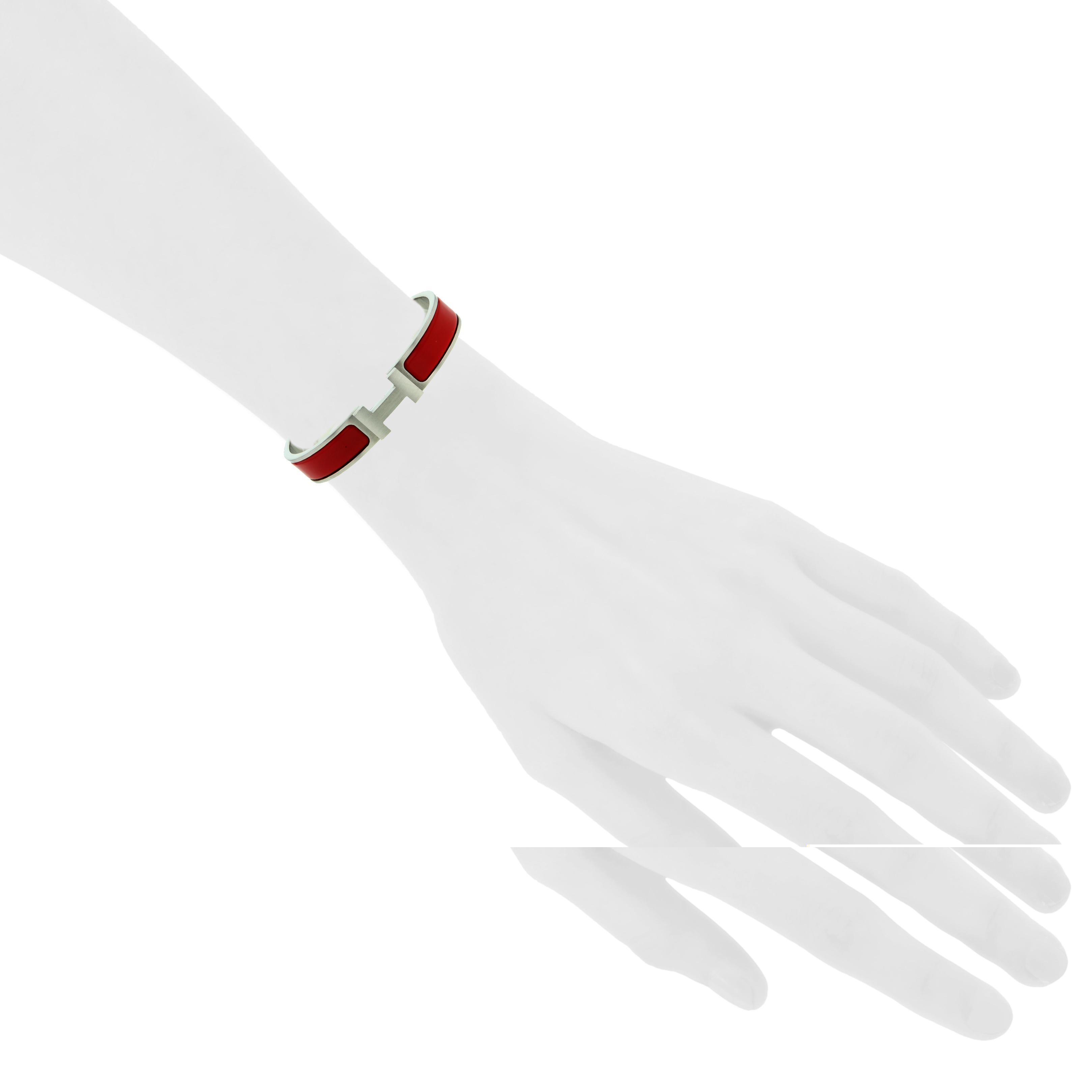 Bracciale apribile Hermes Clic Clac modello grande in palladio e smalto rosso - Detail D1