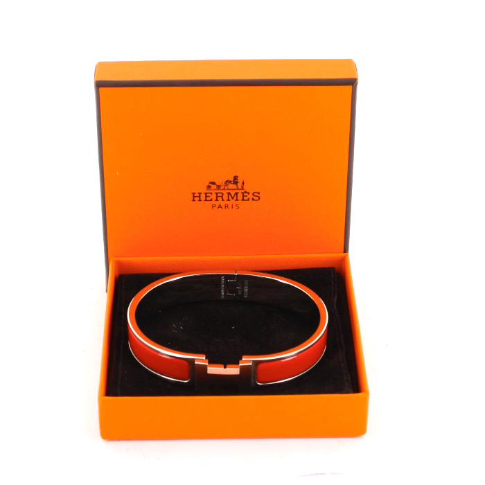 Bracelet ouvrant Hermes Clic Clac grand modèle en palladium et émail rouge - Detail D2