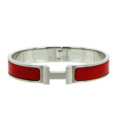 Bracciale apribile Hermes Clic Clac modello grande in palladio e smalto rosso