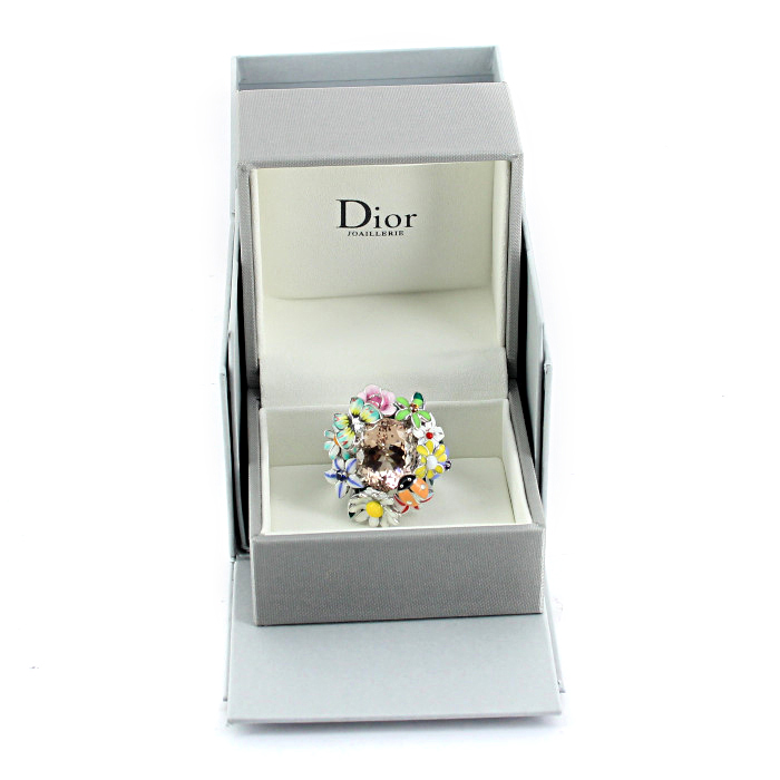 Dior Jardin de Milly-la-Forêt large model ring in white gold,  enamel and precious stones and in morganite - Detail D2