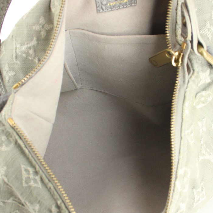 Bolso de mano Louis Vuitton en lona denim Monogram gris y cuero gris - Detail D2