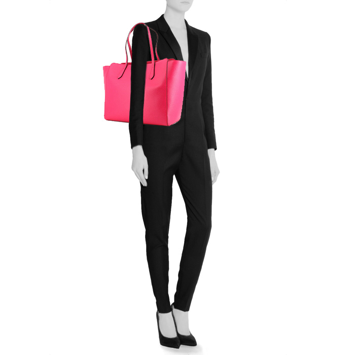 Sac cabas Gucci Swing en cuir grainé rose - Detail D1