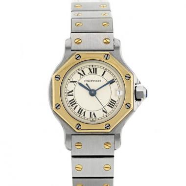 Montre Cartier Santos Ronde en or et acier Vers  1990