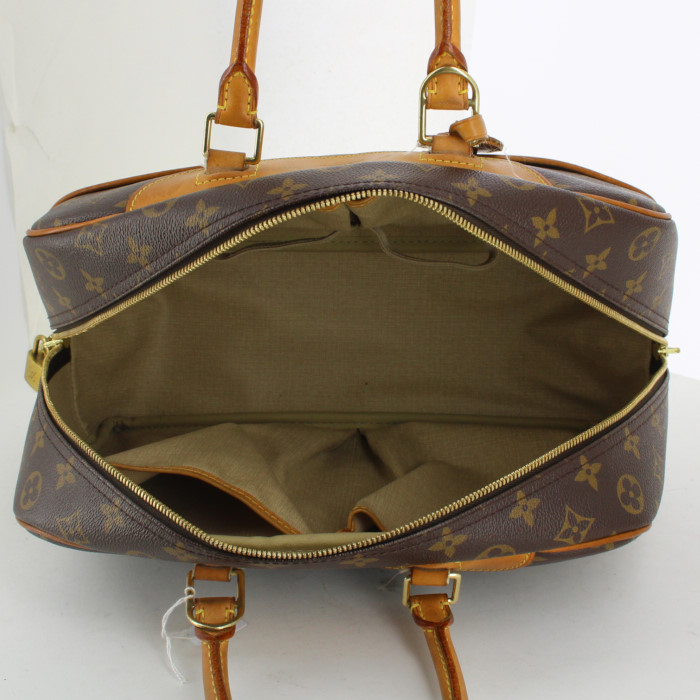 Borsa in tela monogram marrone e pelle naturale - Detail D2