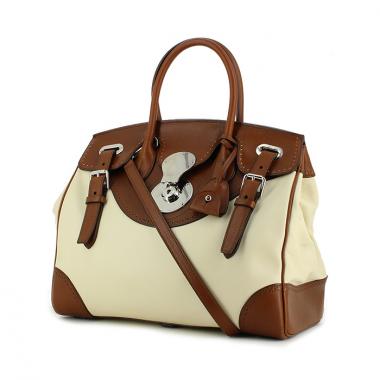 Bolso de mano Ralph Lauren en cuero marrón y beige