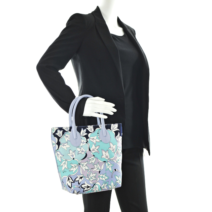 Bolso de mano en lona azul y malva - Detail D1