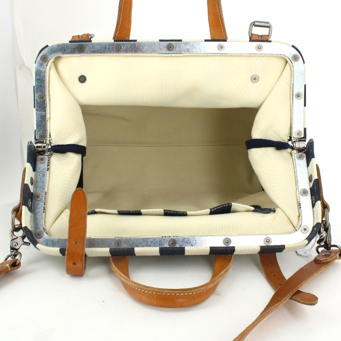 Borsa in tela blu marino e beige a righe - Detail D3