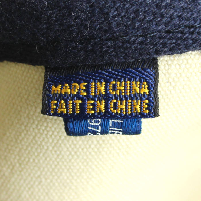 Ralph Lauren handbag in navy blue and beige canvas - Detail D5