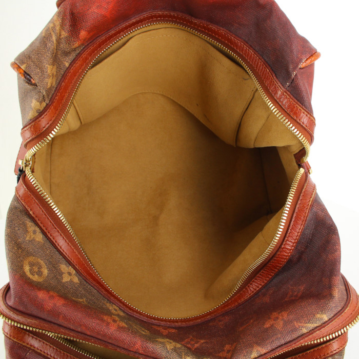 Borsa Louis Vuitton Mancrazy in tela monogram arancione e rossa e pelle - Detail D2