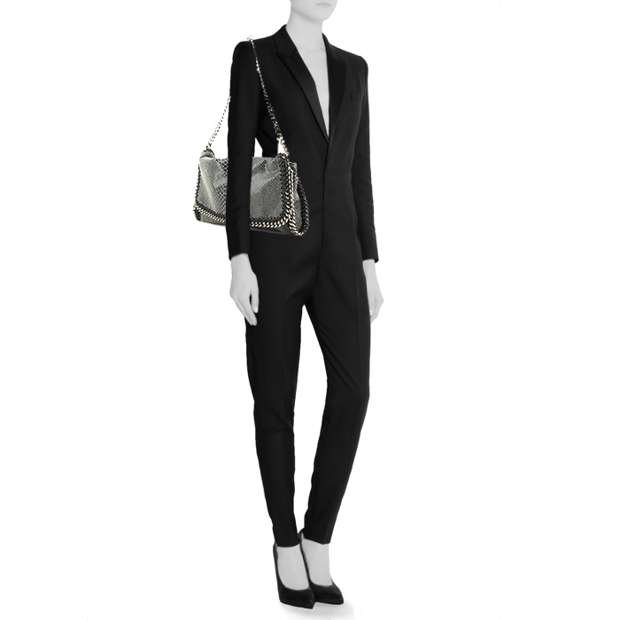 Stella McCartney handbag/clutch in black and white canvas - Detail D1