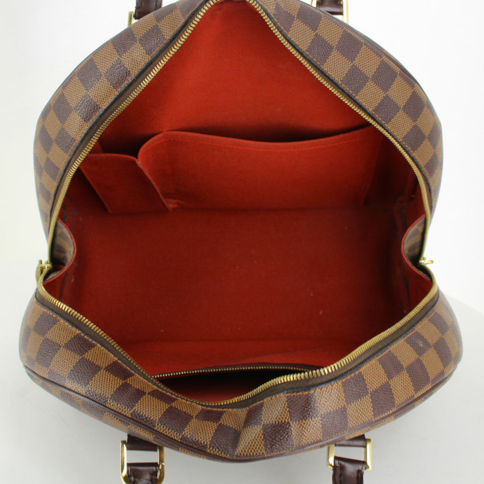 Louis Vuitton handbag in ebene damier canvas and brown leather - Detail D2
