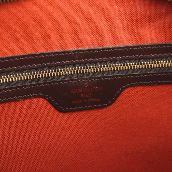 Borsa in tela a scacchi ebana e pelle marrone - Detail D3