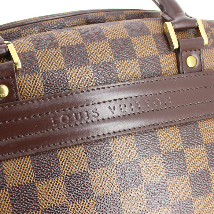 Bolso de mano Louis Vuitton en lona a cuadros ébano y cuero marrón - Detail D4