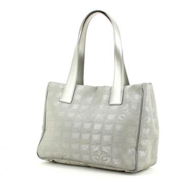 Shopping bag in tela monogram argentata e pelle argentata