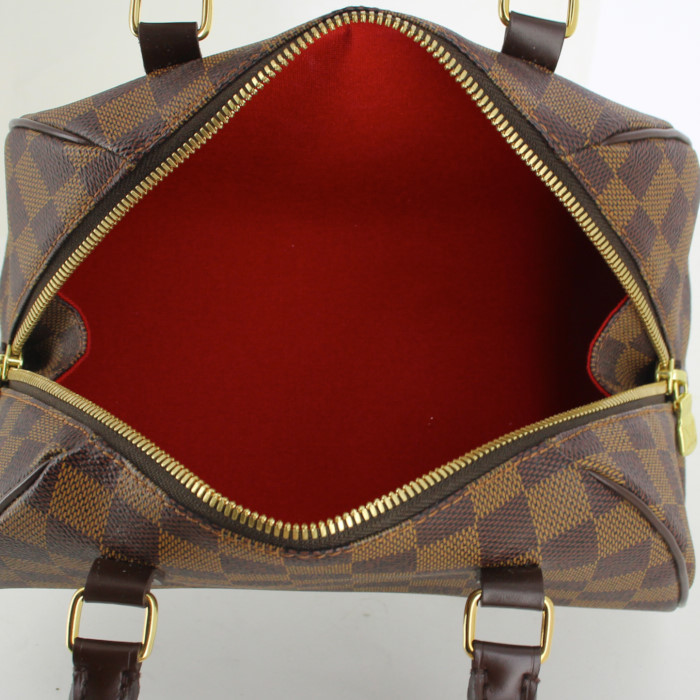 Bolso de mano Louis Vuitton en lona a cuadros revestida ébano y cuero marrón - Detail D2