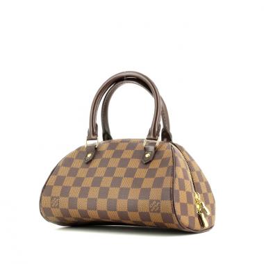 Sac à main Louis Vuitton en toile damier enduite ébène et cuir marron