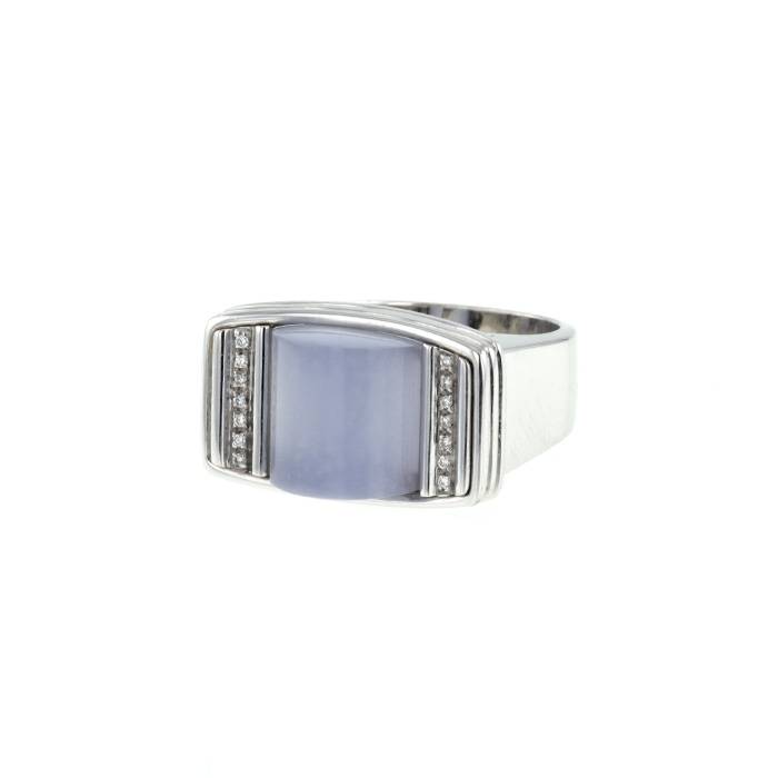 Poiray Godron ring in white gold,  chalcedony and diamonds - 00pp