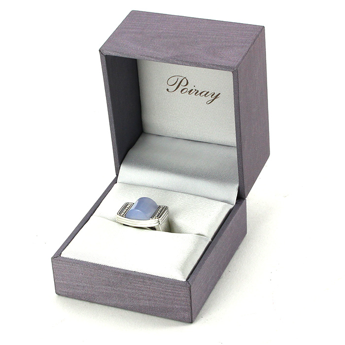 Bague Poiray Godron en or blanc,  calcédoine bleue et diamants - Detail D2