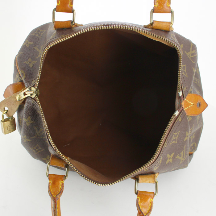 Sac à main Louis Vuitton Speedy 30 en toile monogram et cuir naturel - Detail D2