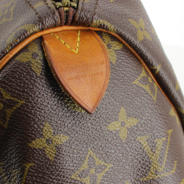 Louis Vuitton Speedy 30 handbag in monogram canvas and natural leather - Detail D4
