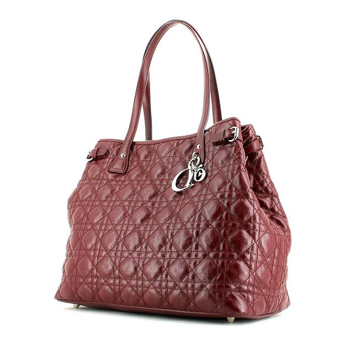 Bolso de mano Dior modelo grande en lona cannage color burdeos y cuero color burdeos