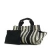 Hermes Cannes shopping bag in striped, black and white canvas - 00pp thumbnail