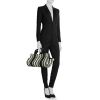 Hermes Cannes shopping bag in striped, black and white canvas - Detail D1 thumbnail