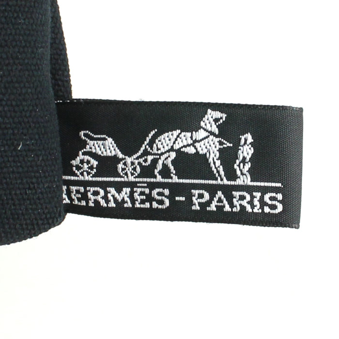 Hermes Cannes shopping bag in striped, black and white canvas - Detail D3