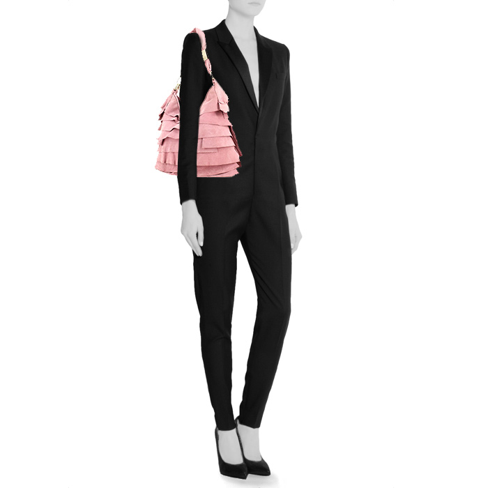 Yves Saint Laurent Saint-Tropez handbag in varnished pink suede and pink leather - Detail D1