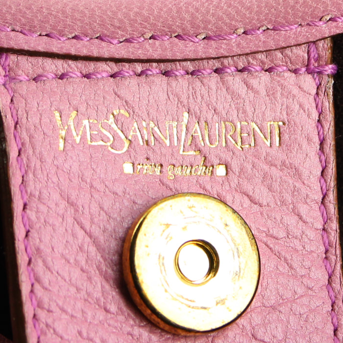 Yves Saint Laurent Saint-Tropez handbag in varnished pink suede and pink leather - Detail D3