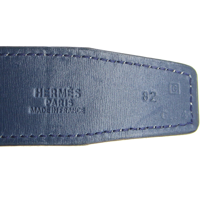 Cinturón Hermes en cuero box azul - Detail D2