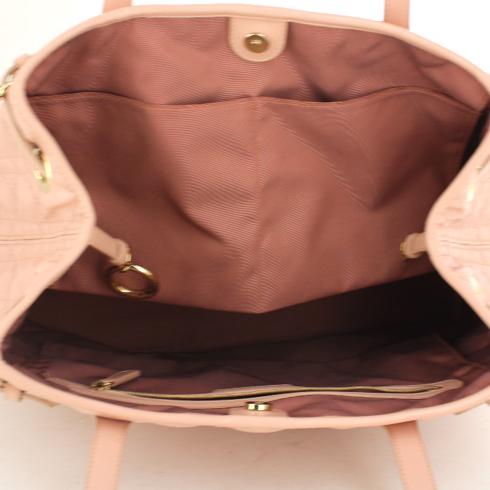 Dior Panarea handbag in pink canvas cannage and pink leather - Detail D2