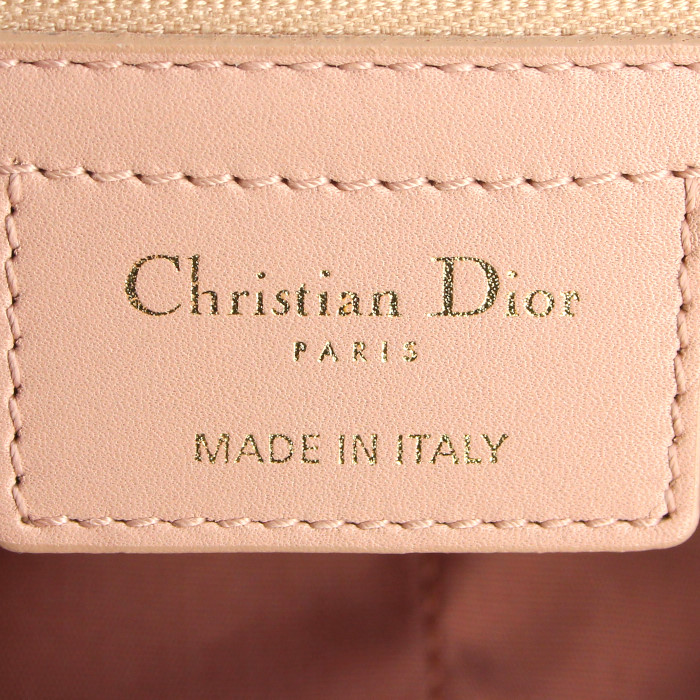 Dior Panarea handbag in pink canvas cannage and pink leather - Detail D3