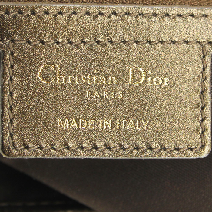 Bolso de mano Dior Panarea modelo grande en lona cannage marrón dorada y cuero marrón dorado - Detail D3