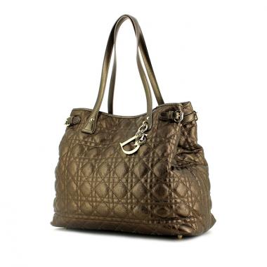 Bolso de mano Dior Panarea modelo grande en lona cannage marrón dorada y cuero marrón dorado