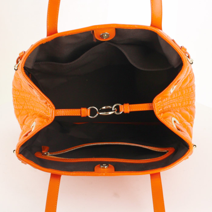 Sac à main Dior Panarea petit modèle en toile cannage orange et cuir orange - Detail D2