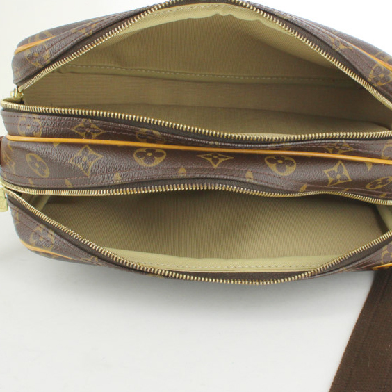Borsa bisaccia Reporter in tela monogram marrone e pelle naturale - Detail D2