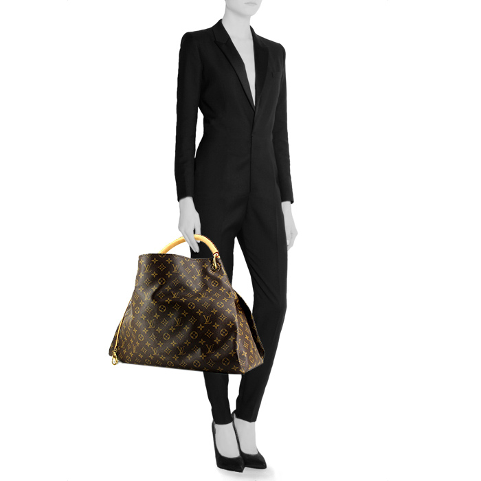 Sac à main Louis Vuitton Arsty grand modèle en toile monogram marron et cuir naturel - Detail D1