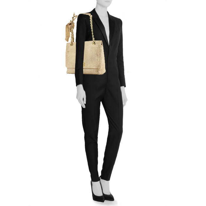 Bolso de mano Lanvin Happy en cuero dorado - Detail D1