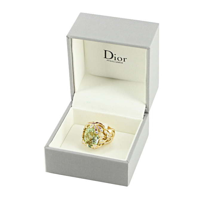 Anello Dior Gourmande modello grande in oro giallo,  diamanti e zaffiri e quarzo verde - Detail D2