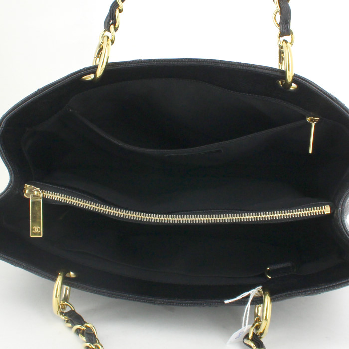 Borsa Grand Shopping in pelle martellata e trapuntata nera - Detail D2