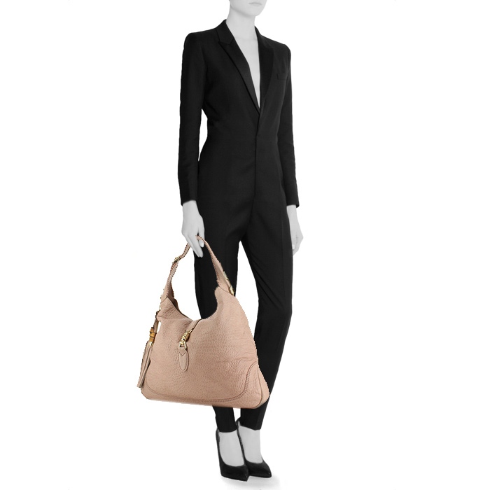 Bolso de mano Gucci Jackie en cuero granulado beige rosado - Detail D2