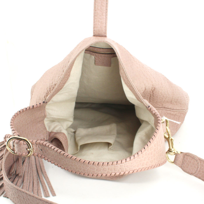 Bolso de mano Gucci Jackie en cuero granulado beige rosado - Detail D3